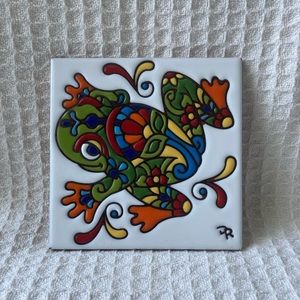 Earthtones Hand Glazed Frog Art Tile/Trivet/Wall Hanging 6X6